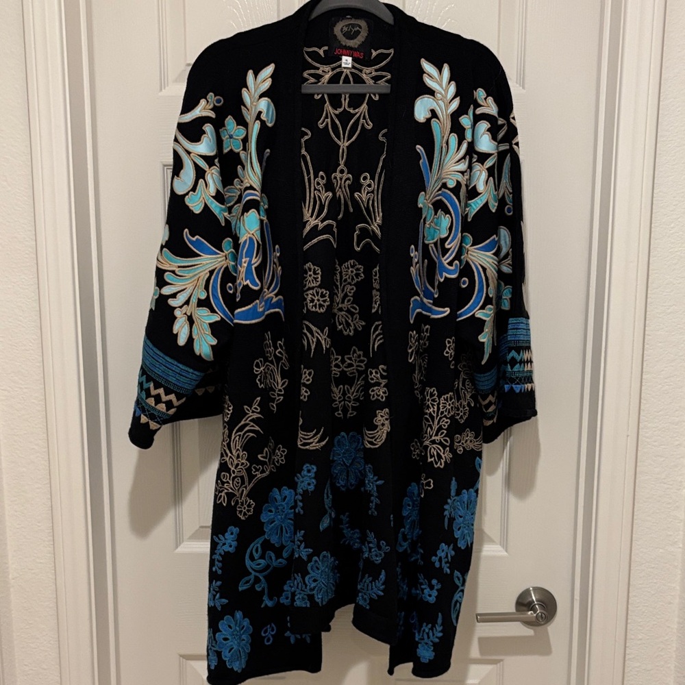 Johnny Was Black and Blue Embroidered Jacket